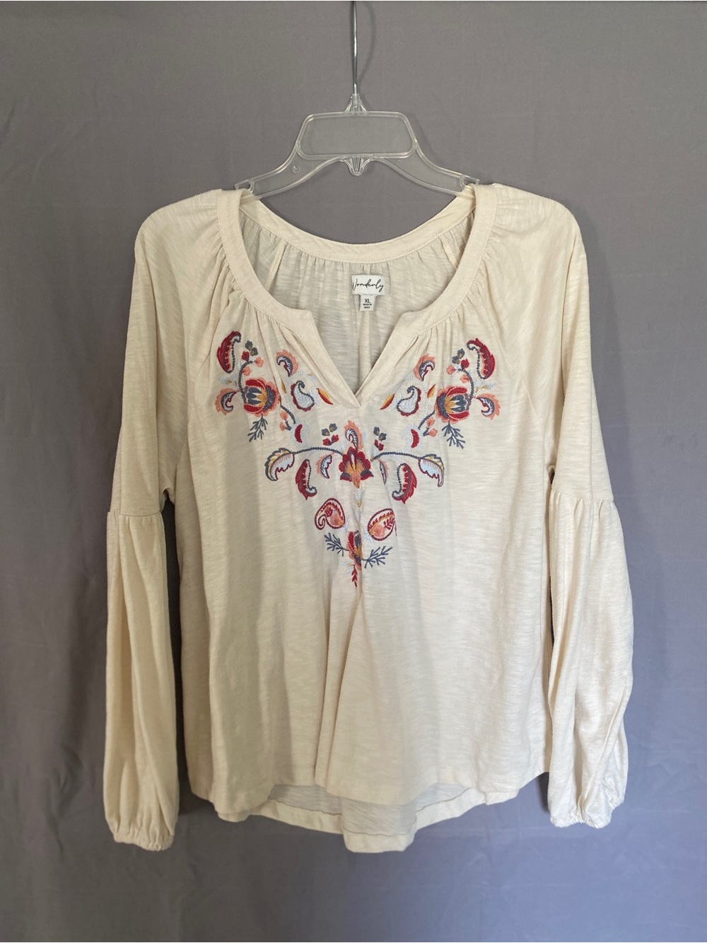 Waverly Cream Long-Sleeve Embroidered Peasant Top
